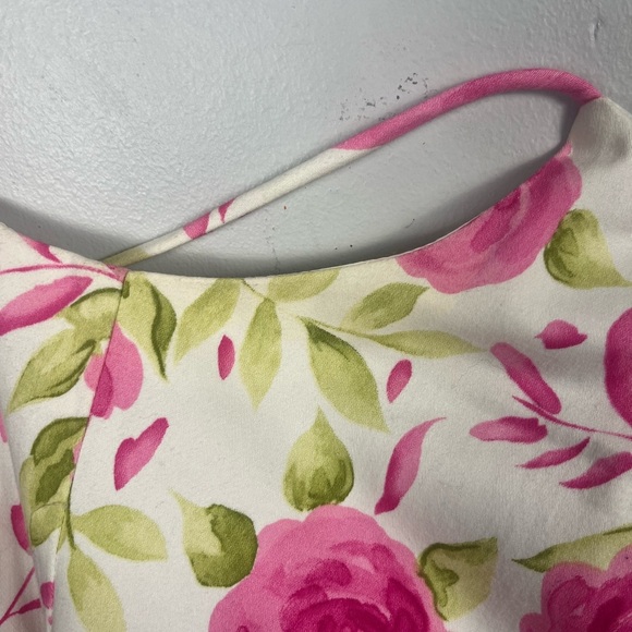 Coldwater creek white and pink rose printed midi length tie dress size 12 P - Picture 6 of 7